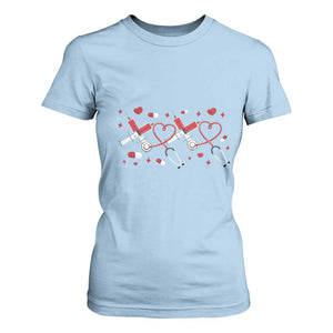 Funny Valentine's Day Nurse Doctor T Shirt For Women Heart Stethoscope TS11 Light Blue Print Your Wear