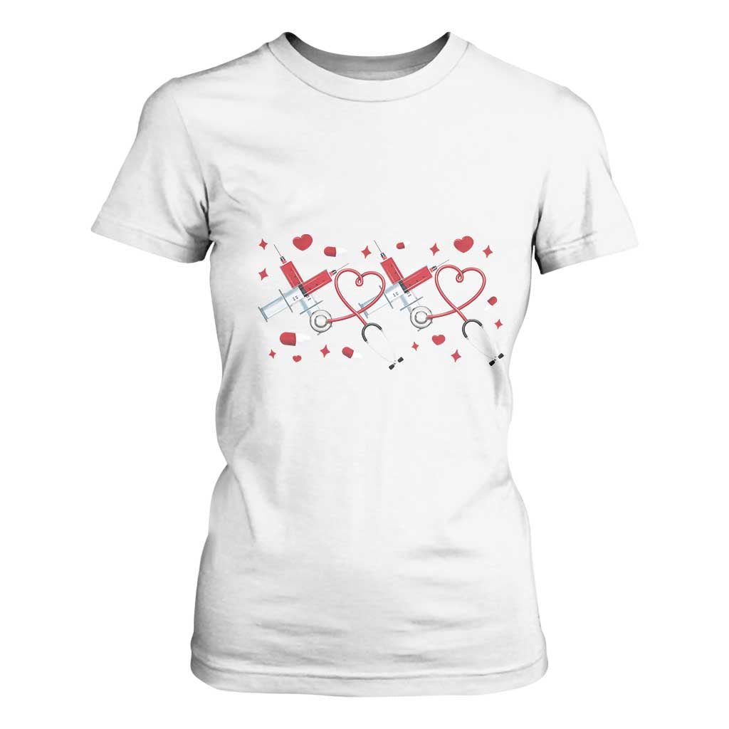 Funny Valentine's Day Nurse Doctor T Shirt For Women Heart Stethoscope TS11 White Print Your Wear