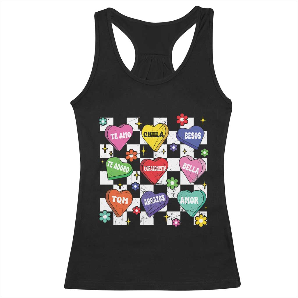 Funny Spanish Candy Heart Valentine's Day Racerback Tank Top TS11 Black Print Your Wear