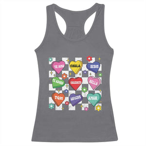 Funny Spanish Candy Heart Valentine's Day Racerback Tank Top TS11 Charcoal Print Your Wear
