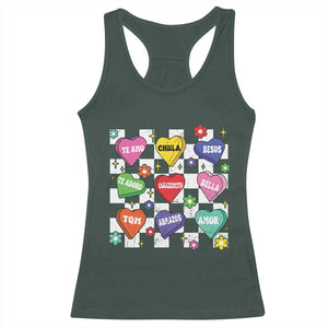 Funny Spanish Candy Heart Valentine's Day Racerback Tank Top TS11 Dark Forest Green Print Your Wear