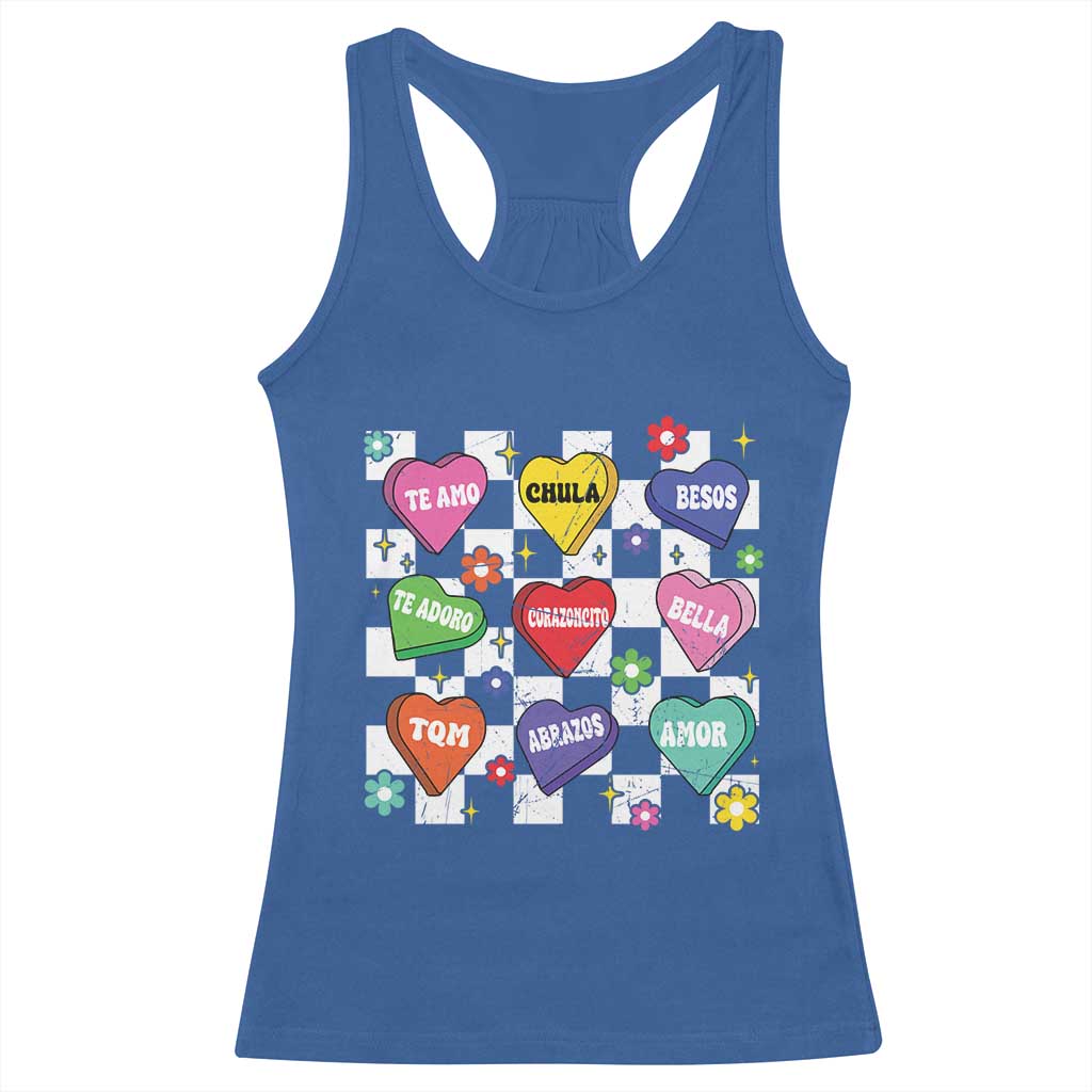 Funny Spanish Candy Heart Valentine's Day Racerback Tank Top TS11 Royal Blue Print Your Wear