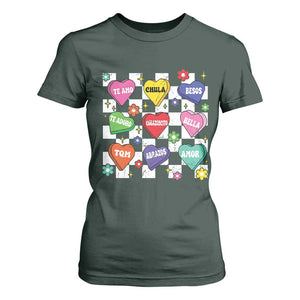 Funny Spanish Candy Heart Valentine's Day T Shirt For Women TS11 Dark Forest Green Print Your Wear