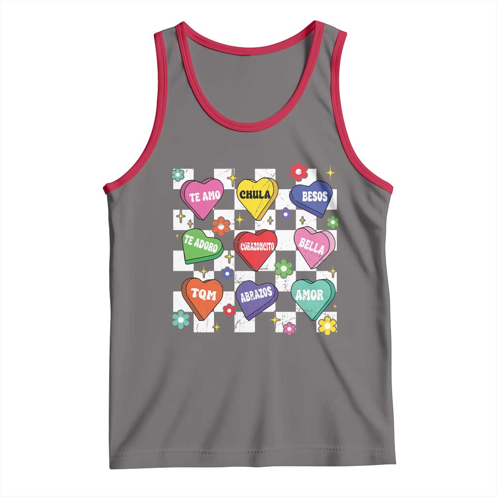 Funny Spanish Candy Heart Valentine's Day Tank Top TS11 Deep Heather Red Print Your Wear