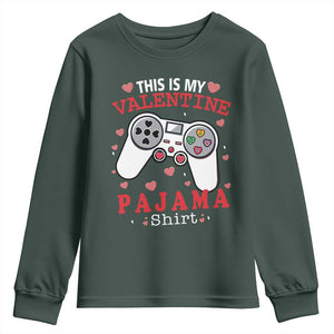 Funny Valentine's Day Gaming Youth Sweatshirt This Is My Valentine Pajama Shirt Game Console TS11 Dark Forest Green Print Your Wear