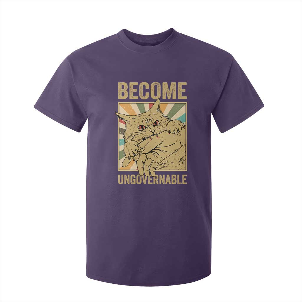 Become Ungovernable Cat T Shirt For Kid Funny Retro Cat Bite Horror Anime TS11 Purple Print Your Wear