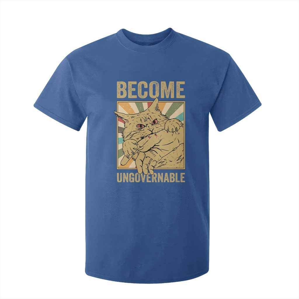 Become Ungovernable Cat T Shirt For Kid Funny Retro Cat Bite Horror Anime TS11 Royal Blue Print Your Wear