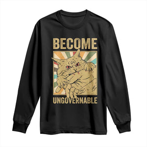 Become Ungovernable Cat Long Sleeve Shirt Funny Retro Cat Bite Horror Anime TS11 Black Print Your Wear