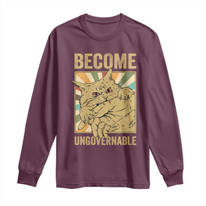 Become Ungovernable Cat Long Sleeve Shirt Funny Retro Cat Bite Horror Anime TS11 Maroon Print Your Wear