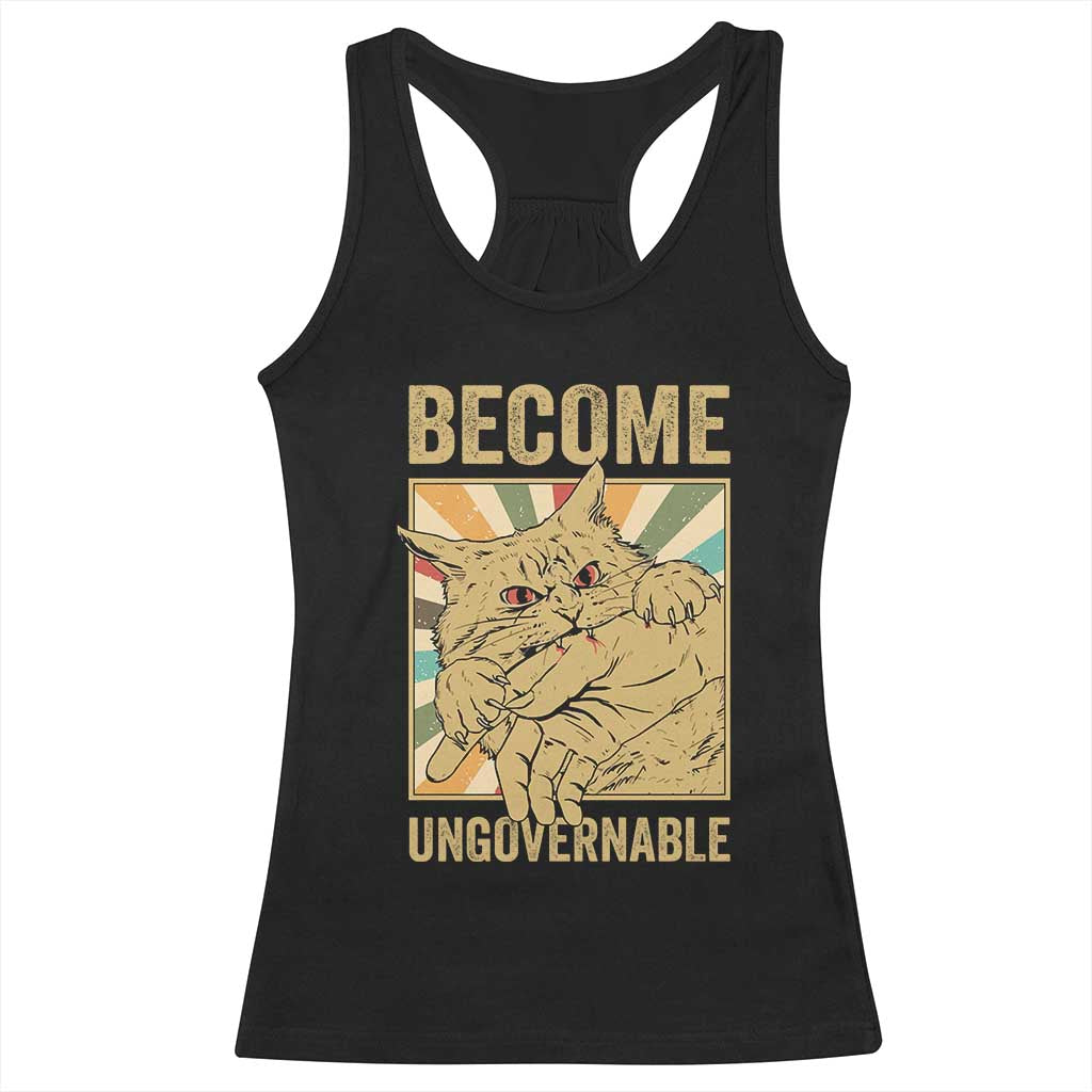 Become Ungovernable Cat Racerback Tank Top Funny Retro Cat Bite Horror Anime TS11 Black Print Your Wear