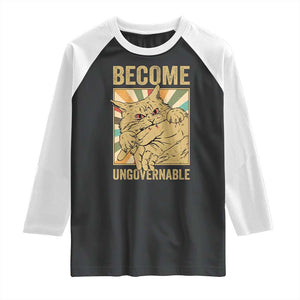 Become Ungovernable Cat Raglan Shirt Funny Retro Cat Bite Horror Anime TS11 Black White Print Your Wear