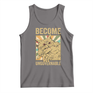 Become Ungovernable Cat Tank Top Funny Retro Cat Bite Horror Anime TS11 Deep Heather Print Your Wear
