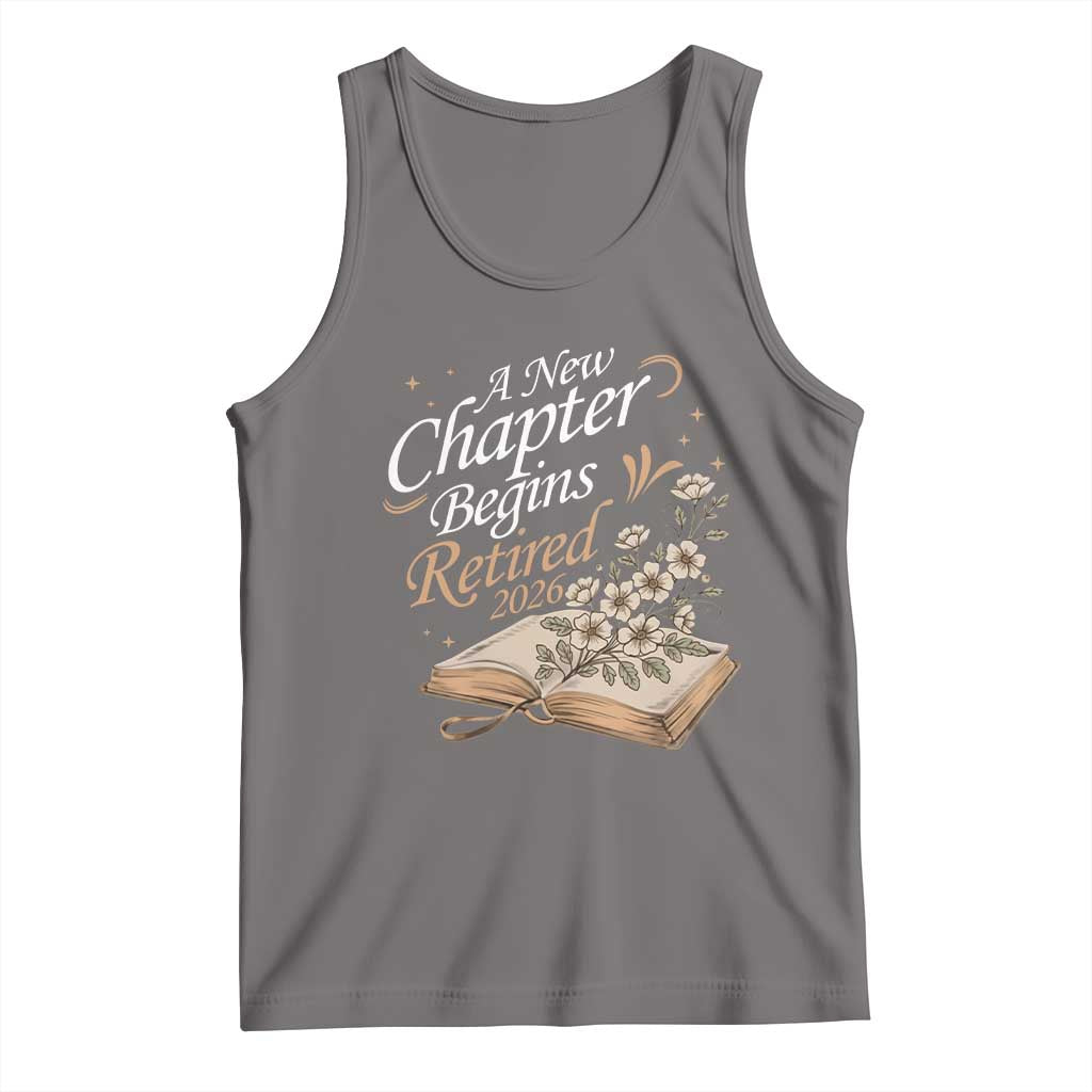 A New Chapter Begins Retired 2026 Tank Top Retired Teacher Floral Book TS11 Deep Heather Print Your Wear