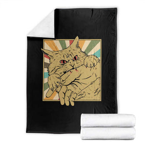 Funny Cat Bite Horror Anime Crazy Kitten Japanese Throw Blanket TS11 Black Print Your Wear