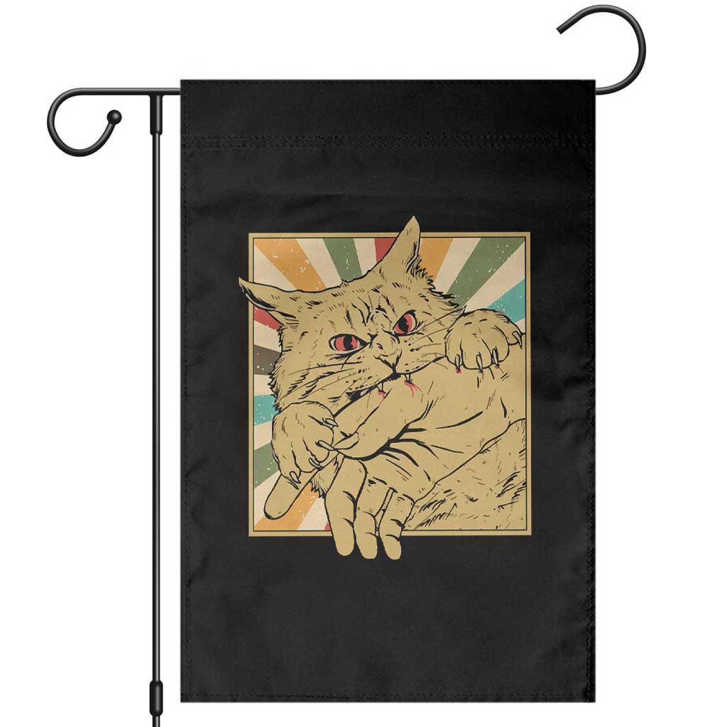 Funny Cat Bite Horror Anime Crazy Kitten Japanese Garden Flag TS11 Black Print Your Wear