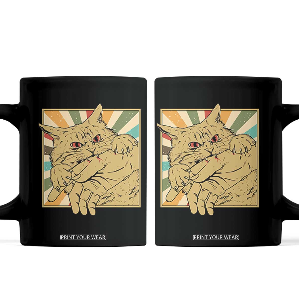 Funny Cat Bite Horror Anime Crazy Kitten Japanese Coffee Mug TS11 Black Print Your Wear