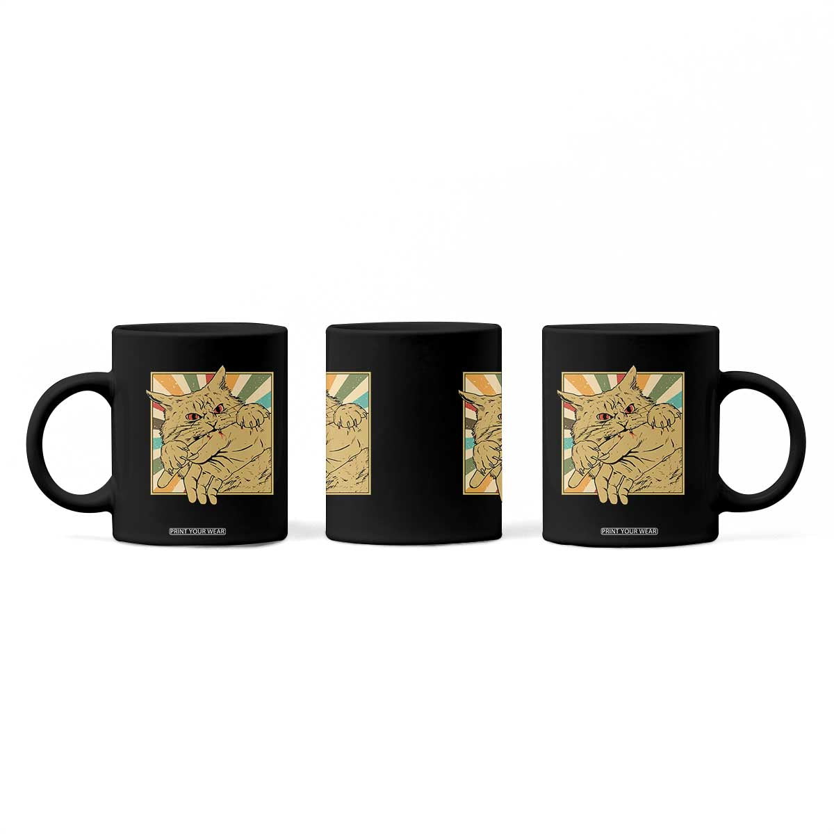 Funny Cat Bite Horror Anime Crazy Kitten Japanese Coffee Mug TS11 Print Your Wear