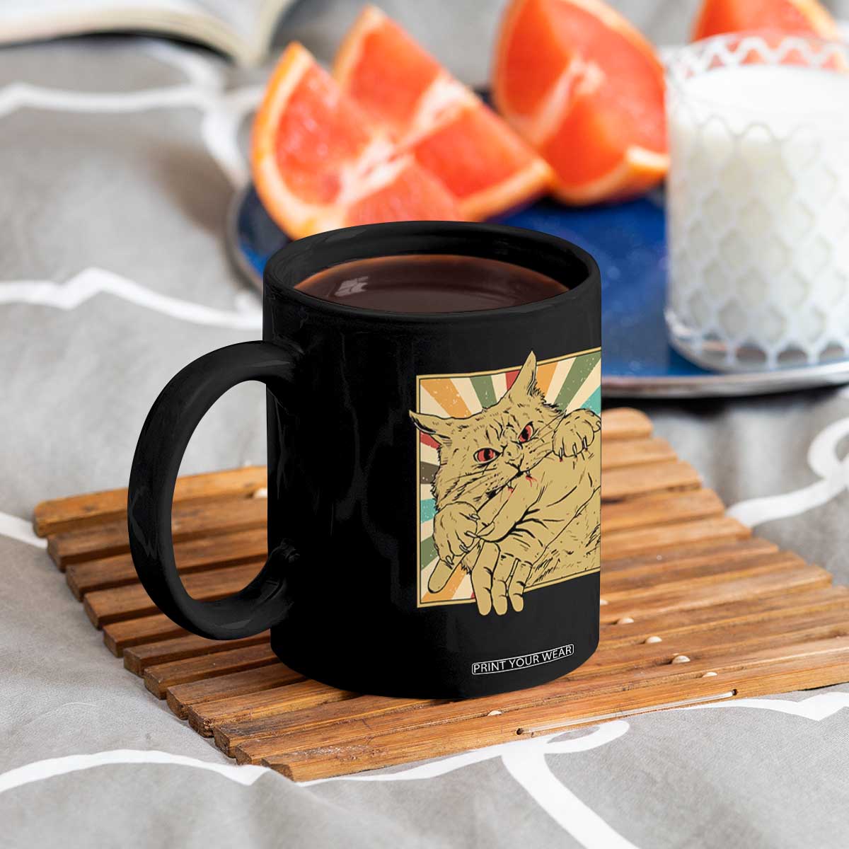 Funny Cat Bite Horror Anime Crazy Kitten Japanese Coffee Mug TS11 Print Your Wear