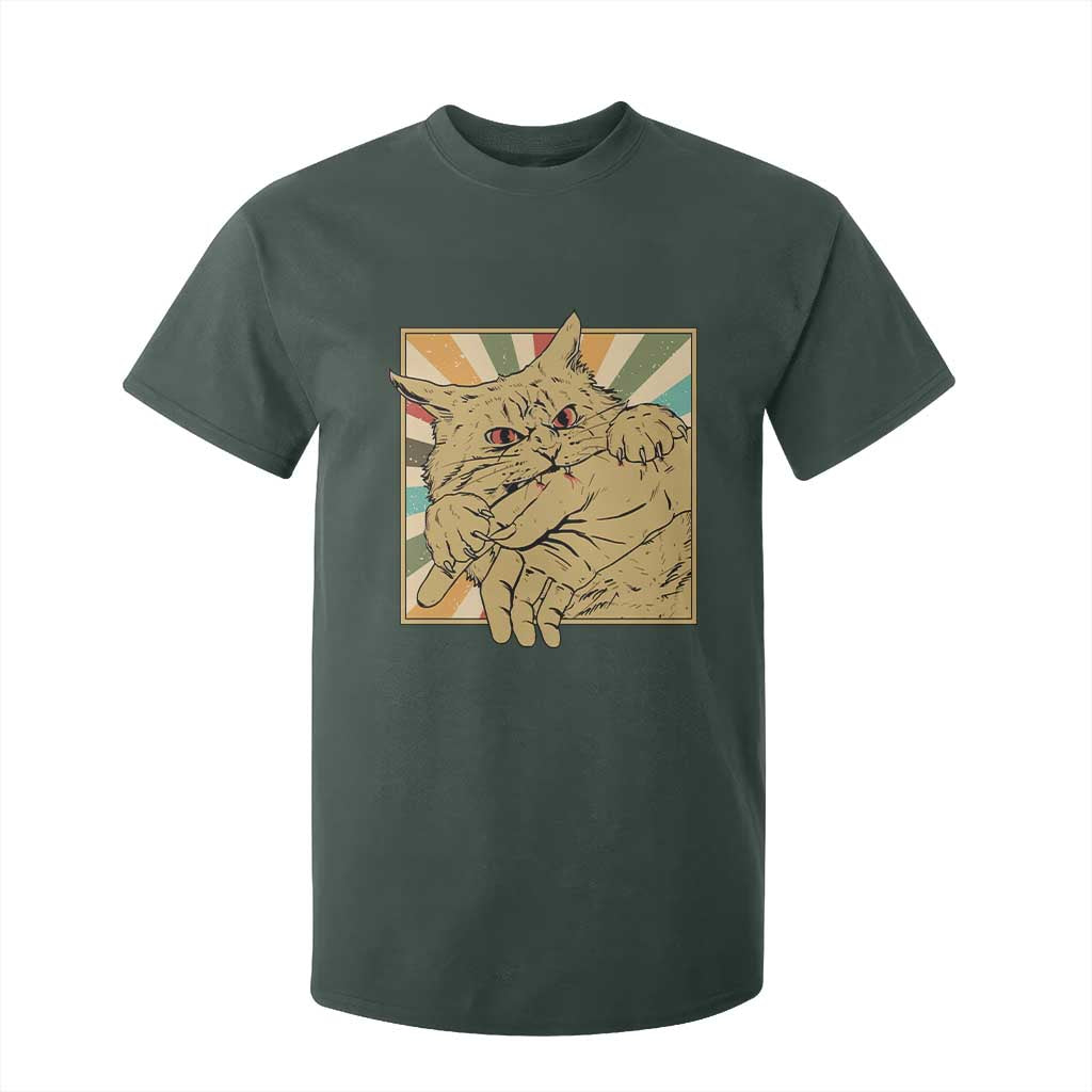 Funny Cat Bite Horror Anime Crazy Kitten Japanese T Shirt For Kid TS11 Dark Forest Green Print Your Wear