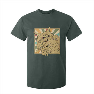 Funny Cat Bite Horror Anime Crazy Kitten Japanese T Shirt For Kid TS11 Dark Forest Green Print Your Wear