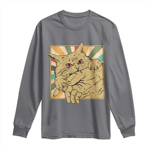 Funny Cat Bite Horror Anime Crazy Kitten Japanese Long Sleeve Shirt TS11 Charcoal Print Your Wear