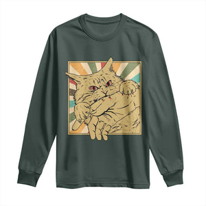 Funny Cat Bite Horror Anime Crazy Kitten Japanese Long Sleeve Shirt TS11 Dark Forest Green Print Your Wear