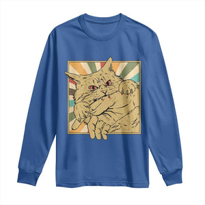 Funny Cat Bite Horror Anime Crazy Kitten Japanese Long Sleeve Shirt TS11 Royal Blue Print Your Wear