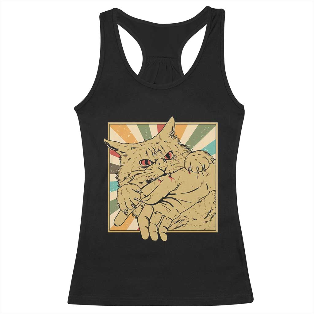 Funny Cat Bite Horror Anime Crazy Kitten Japanese Racerback Tank Top TS11 Black Print Your Wear