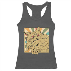 Funny Cat Bite Horror Anime Crazy Kitten Japanese Racerback Tank Top TS11 Dark Heather Print Your Wear