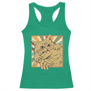 Funny Cat Bite Horror Anime Crazy Kitten Japanese Racerback Tank Top TS11 Irish Green Print Your Wear