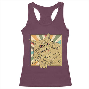 Funny Cat Bite Horror Anime Crazy Kitten Japanese Racerback Tank Top TS11 Maroon Print Your Wear