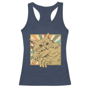Funny Cat Bite Horror Anime Crazy Kitten Japanese Racerback Tank Top TS11 Navy Print Your Wear