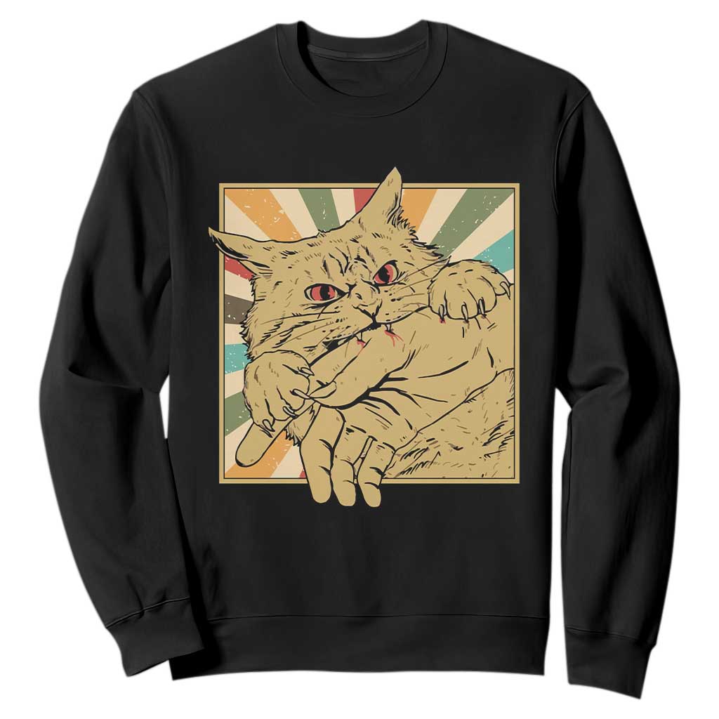 Funny Cat Bite Horror Anime Crazy Kitten Japanese Sweatshirt TS11 Black Print Your Wear