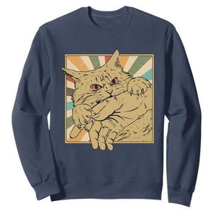 Funny Cat Bite Horror Anime Crazy Kitten Japanese Sweatshirt TS11 Navy Print Your Wear
