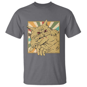 Funny Cat Bite Horror Anime Crazy Kitten Japanese T Shirt TS11 Charcoal Print Your Wear