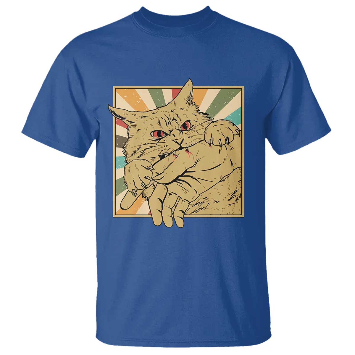 Funny Cat Bite Horror Anime Crazy Kitten Japanese T Shirt TS11 Royal Blue Print Your Wear