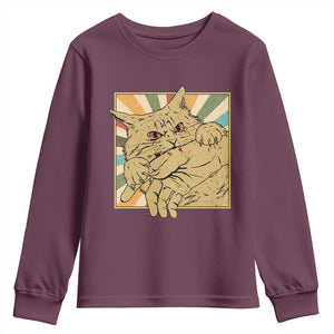 Funny Cat Bite Horror Anime Crazy Kitten Japanese Youth Sweatshirt TS11 Maroon Print Your Wear