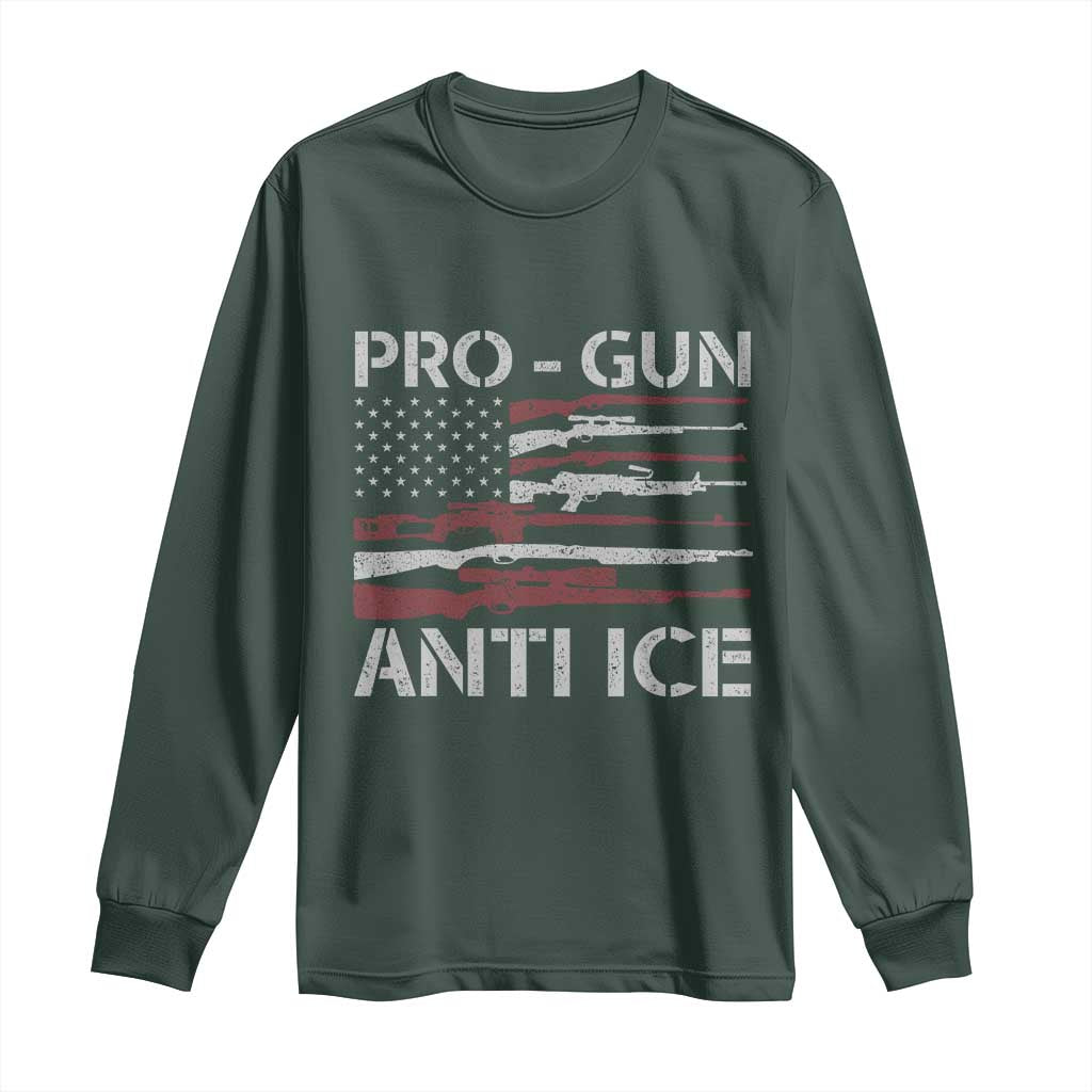 Pro Gun Anti Ice Long Sleeve Shirt Vintage American Flag 2nd Amendment Support TS11 Dark Forest Green Print Your Wear