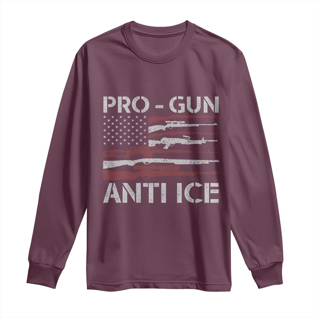 Pro Gun Anti Ice Long Sleeve Shirt Vintage American Flag 2nd Amendment Support TS11 Maroon Print Your Wear