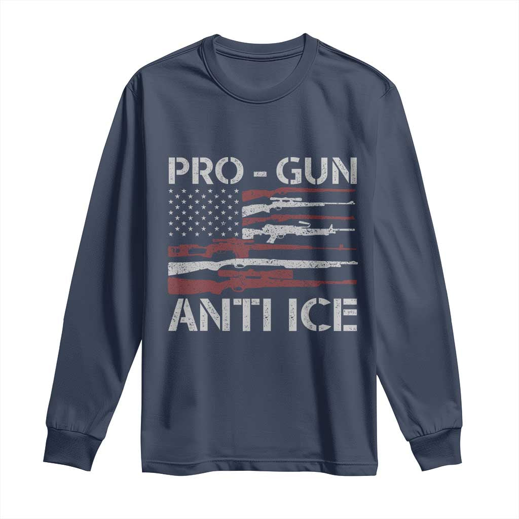 Pro Gun Anti Ice Long Sleeve Shirt Vintage American Flag 2nd Amendment Support TS11 Navy Print Your Wear