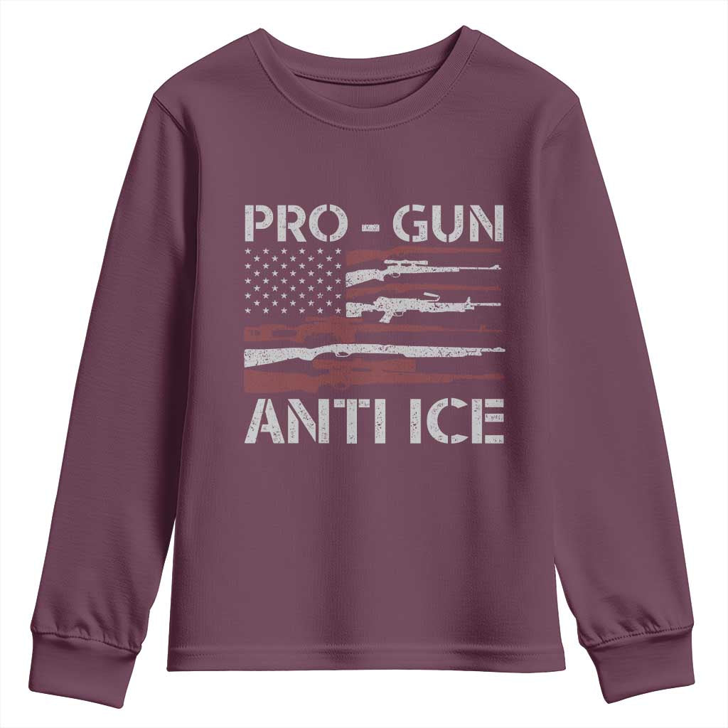 Pro Gun Anti Ice Youth Sweatshirt Vintage American Flag 2nd Amendment Support TS11 Maroon Print Your Wear