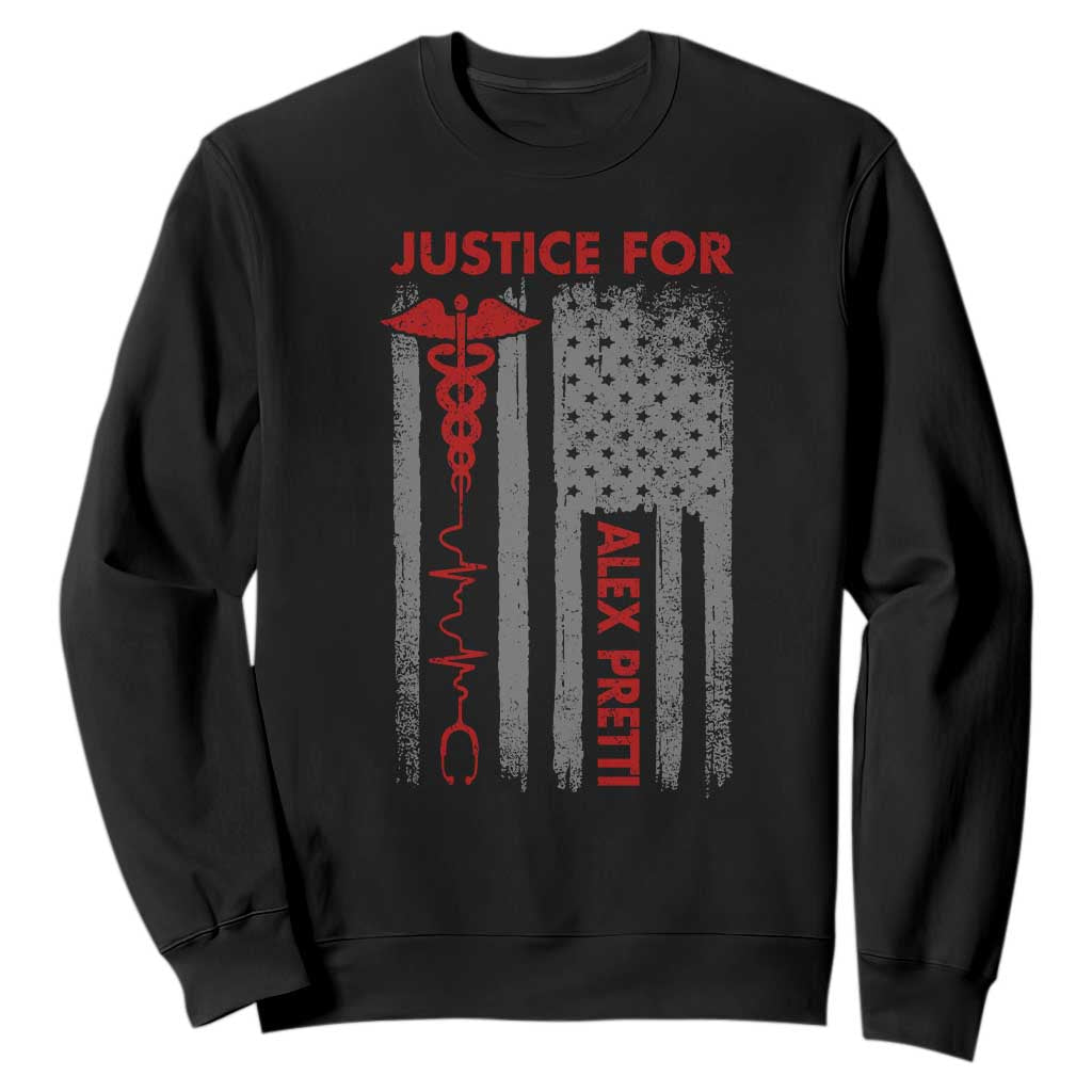Justice For Alex Pretti Sweatshirt Minneapolis Tribute 2026 ICU Nurse American Flag TS11 Black Print Your Wear