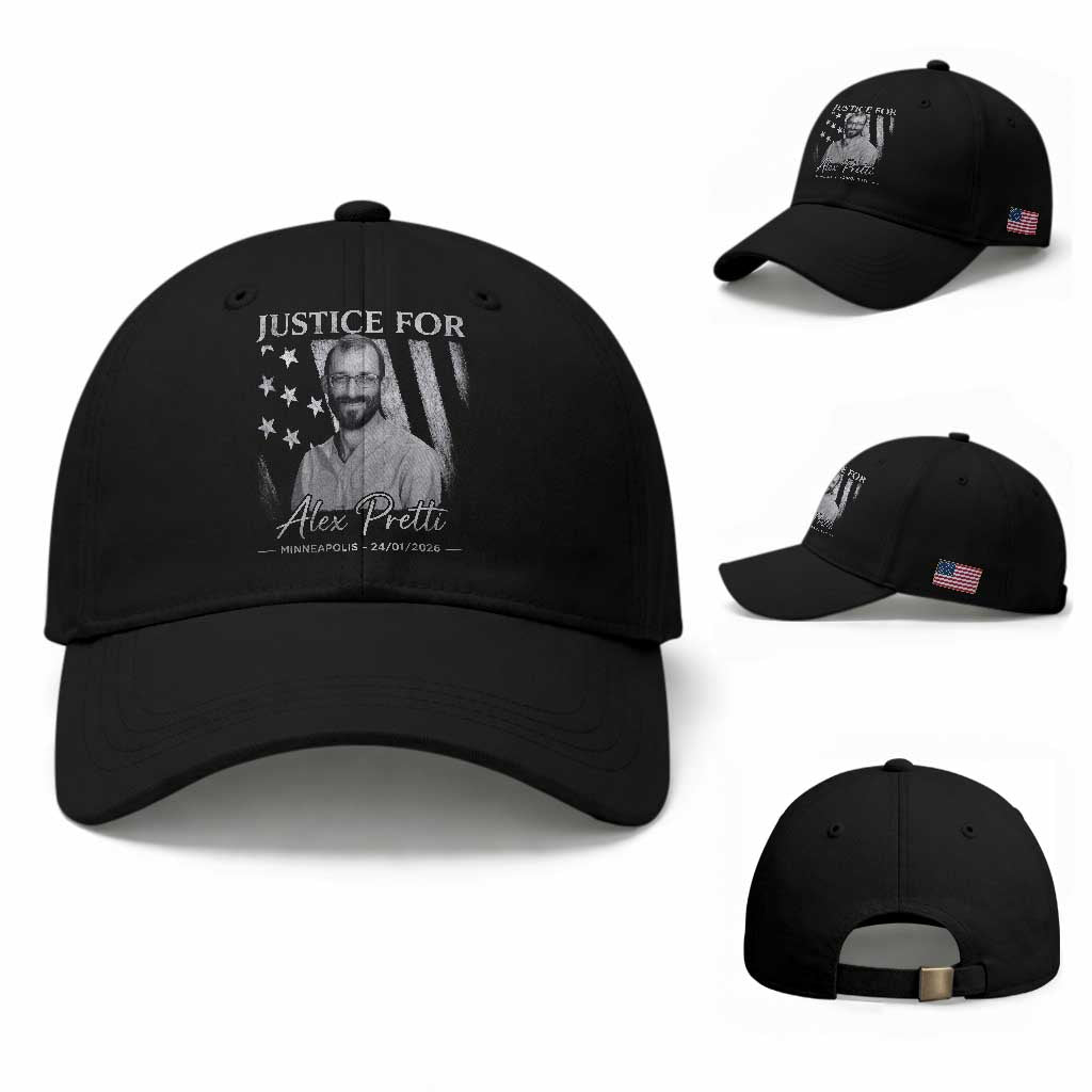 Justice For Alex Pretti Baseball Cap Minneapolis Tribute 2026 Vintage American Flag TS11 Baseball Cap Universal Fit Black Print Your Wear