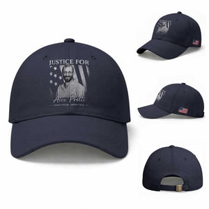 Justice For Alex Pretti Baseball Cap Minneapolis Tribute 2026 Vintage American Flag TS11 Baseball Cap Universal Fit Navy Print Your Wear
