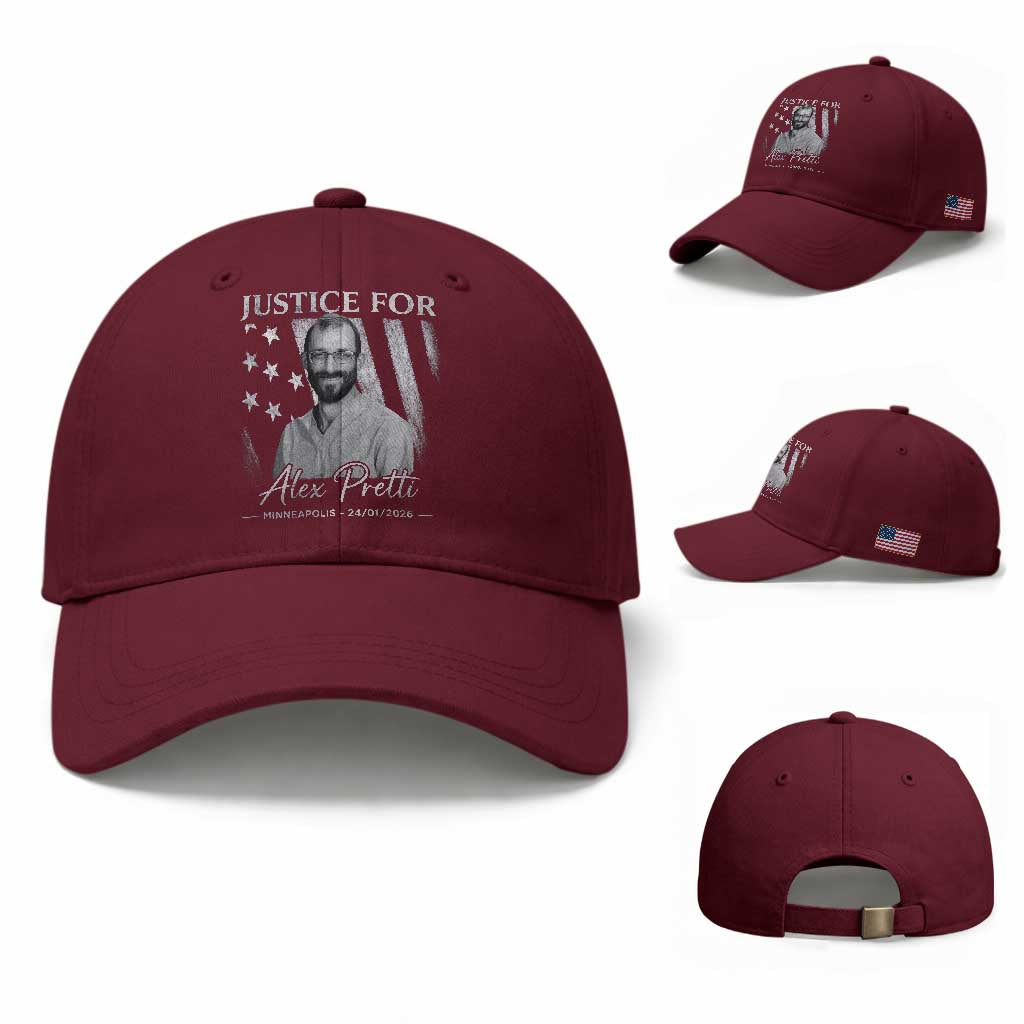 Justice For Alex Pretti Baseball Cap Minneapolis Tribute 2026 Vintage American Flag TS11 Baseball Cap Universal Fit Maroon Print Your Wear