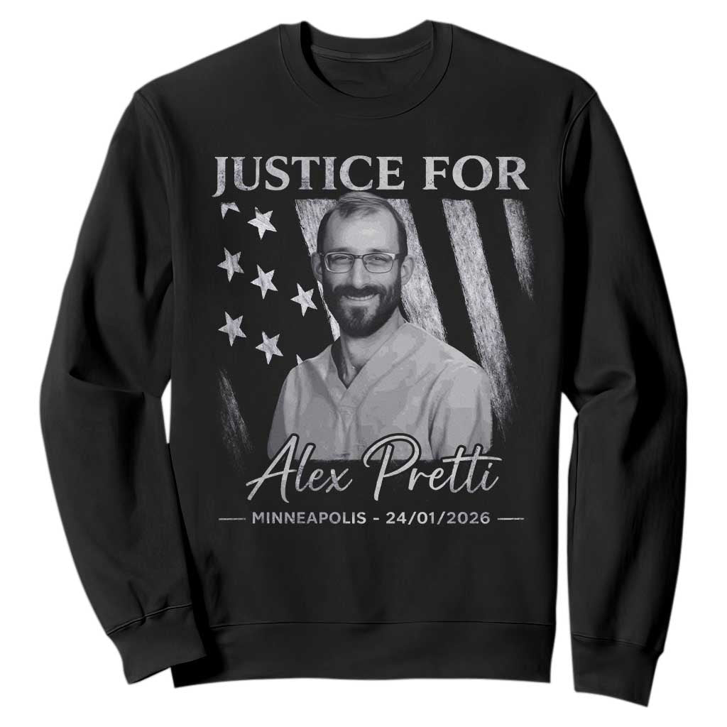 Justice For Alex Pretti Sweatshirt Minneapolis Tribute 2026 Vintage American Flag TS11 Black Print Your Wear