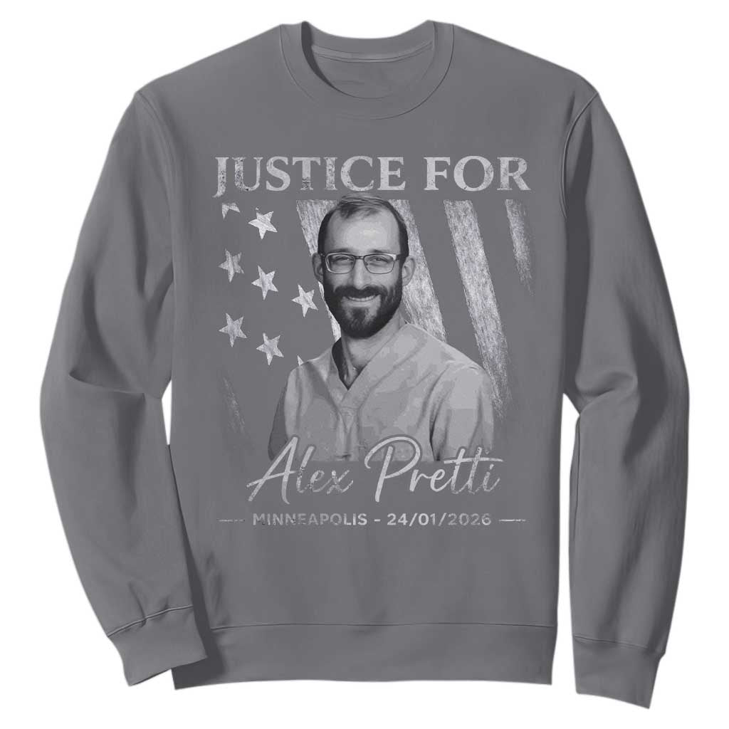 Justice For Alex Pretti Sweatshirt Minneapolis Tribute 2026 Vintage American Flag TS11 Charcoal Print Your Wear