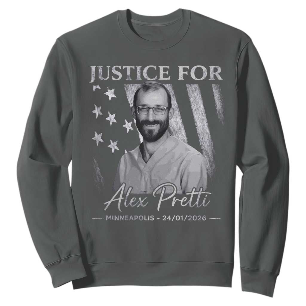 Justice For Alex Pretti Sweatshirt Minneapolis Tribute 2026 Vintage American Flag TS11 Dark Heather Print Your Wear