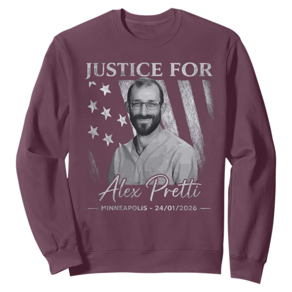 Justice For Alex Pretti Sweatshirt Minneapolis Tribute 2026 Vintage American Flag TS11 Maroon Print Your Wear