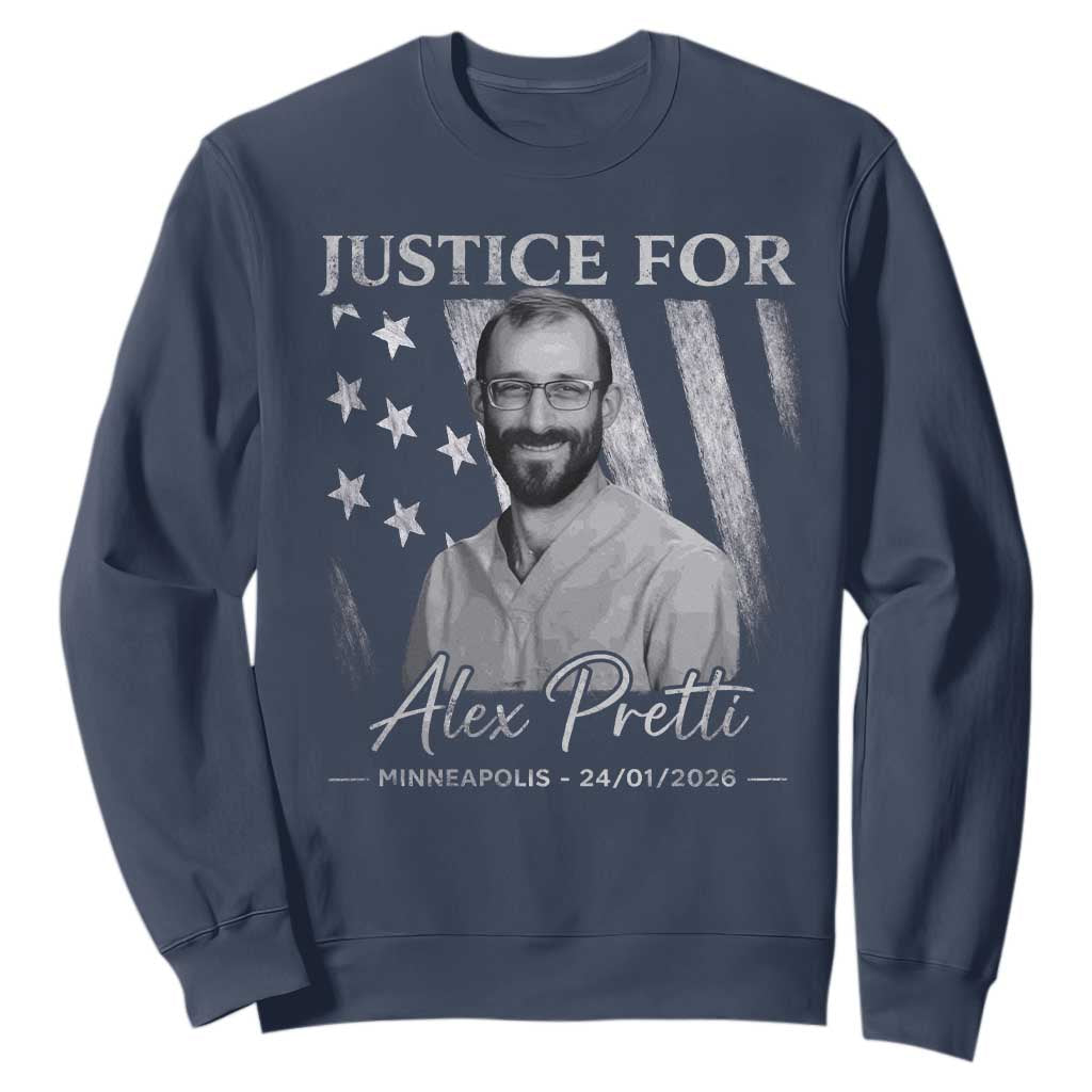 Justice For Alex Pretti Sweatshirt Minneapolis Tribute 2026 Vintage American Flag TS11 Navy Print Your Wear